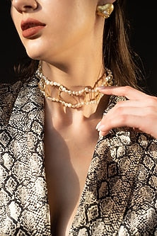 Gold Finish Natural Pearl Choker Necklace