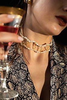 Gold Finish Natural Pearl Choker Necklace