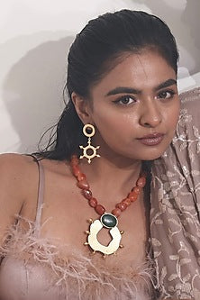 Gold Finish Coral Stone Necklace Set