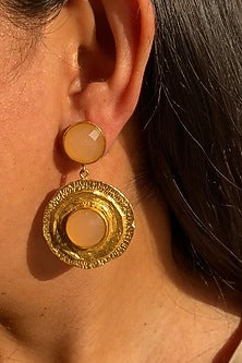 Gold Finish Rose Quartz Dangler Earrings