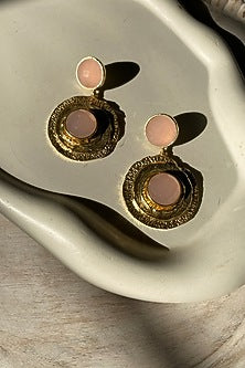 Gold Finish Rose Quartz Dangler Earrings