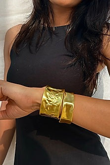 Gold Finish Statement Bracelets (Set of 2)