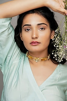Gold Finish Quartz Choker Necklace Set