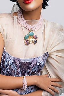 Gold Finish Rhodonite & Chrysoprase Mala