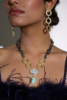 Gold Finish Quartz Long Necklace Set