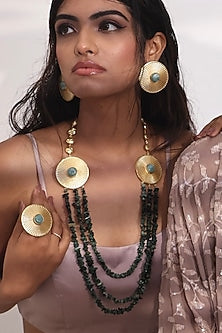 Gold Finish Quartz Long Necklace Set