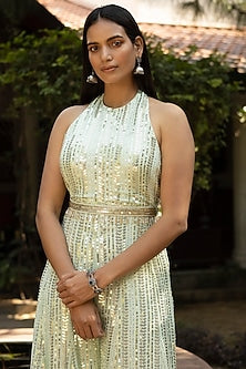 Spring Green Embroidered Jumpsuit