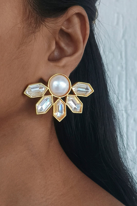 Gold Plated Swarovski Crystal & Pearl Stud Earrings