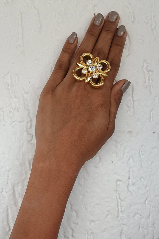 Gold Plated Swarovski Adjustable Ring