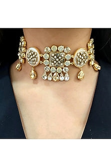 Gold Finish Opal Stone Choker Necklace