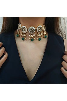 Gold Finish Pearl Choker Necklace