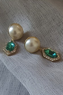 Gold Finish Swarovski Pearls & Crystals Dangler Earrings