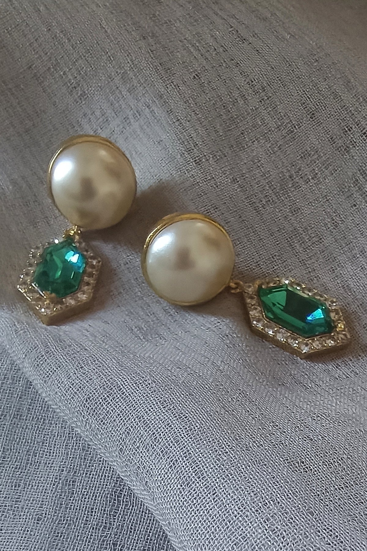 Gold Finish Swarovski Pearls & Crystals Dangler Earrings