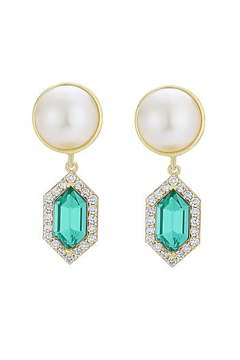Gold Finish Swarovski Pearls & Crystals Dangler Earrings