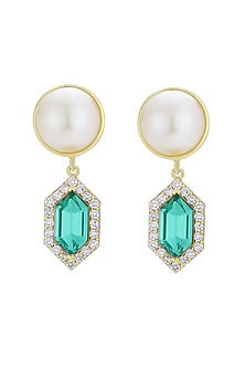 Gold Finish Swarovski Pearls & Crystals Dangler Earrings