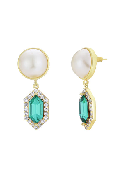 Gold Finish Swarovski Pearls & Crystals Dangler Earrings