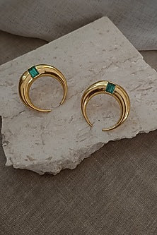 Gold Finish Crystal Moon Hoop Earrings