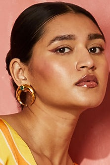 Gold Finish Crystal Moon Hoop Earrings