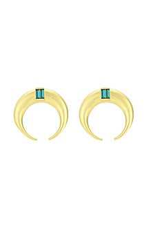 Gold Finish Crystal Moon Hoop Earrings