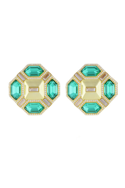 Gold Finish Baguette Crystals Stud Earrings