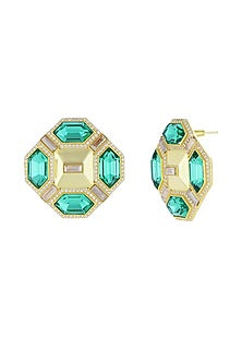 Gold Finish Baguette Crystals Stud Earrings