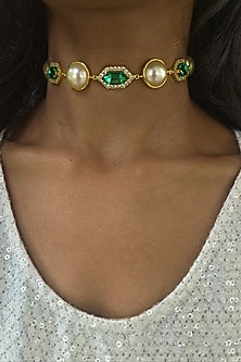 Gold Finish Swarovski Choker Necklace