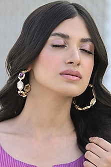 Gold Finish Swarovski Crystal Hoop Earrings