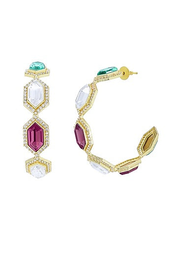 Gold Finish Swarovski Crystal Hoop Earrings