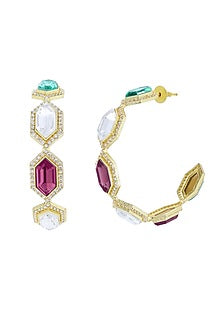 Gold Finish Swarovski Crystal Hoop Earrings