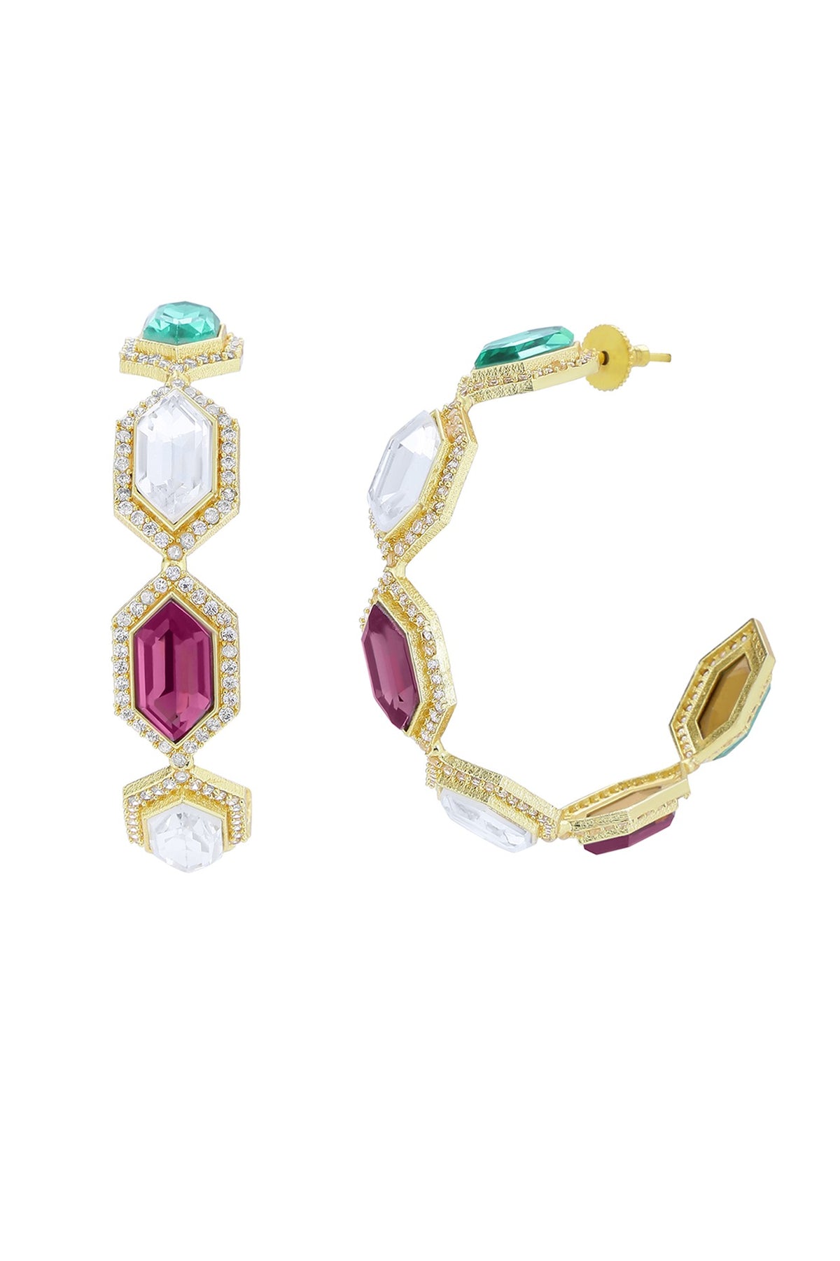 Gold Finish Swarovski Crystal Hoop Earrings