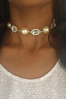 Gold Finish Crystal Choker Necklace