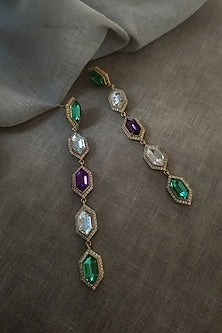 Gold Finish Swarovski Crystal Long Earrings