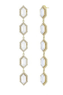 Gold Finish Swarovski Crystal Long Earrings