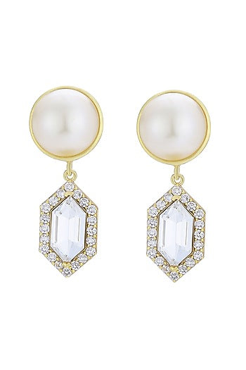 Gold Finish Swarovski Pearls Dangler Earrings