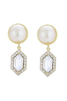 Gold Finish Swarovski Pearls Dangler Earrings