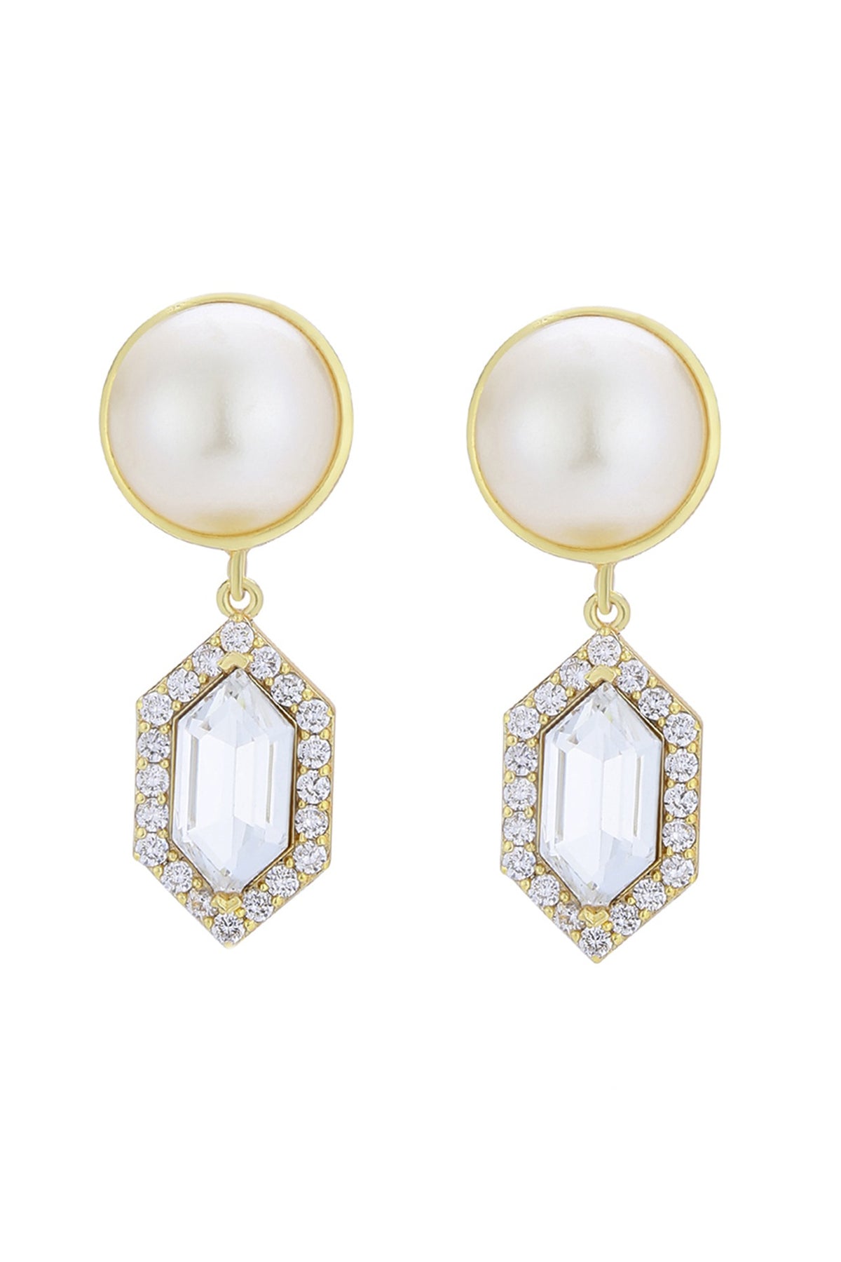 Gold Finish Swarovski Pearls Dangler Earrings