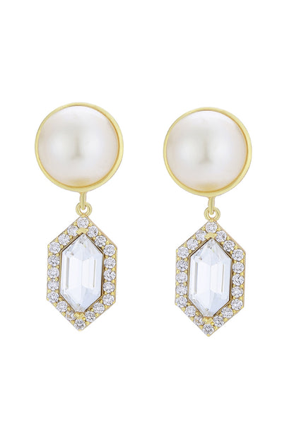 Gold Finish Swarovski Pearls Dangler Earrings