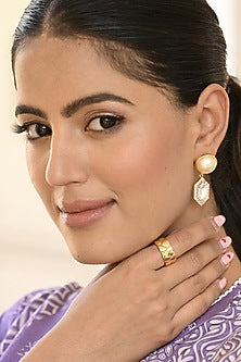 Gold Finish Swarovski Pearls Dangler Earrings