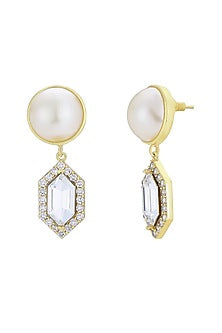 Gold Finish Swarovski Pearls Dangler Earrings