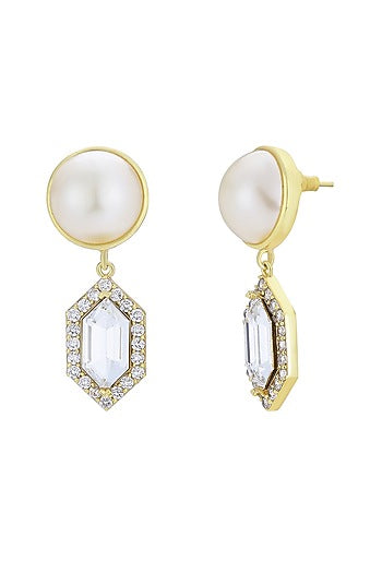 Gold Finish Swarovski Pearls Dangler Earrings