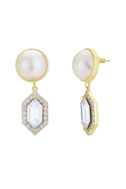 Gold Finish Swarovski Pearls Dangler Earrings