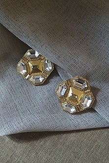 Gold Finish Baguette Crystals Stud Earrings