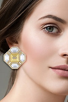 Gold Finish Baguette Crystals Stud Earrings