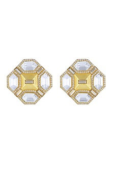 Gold Finish Baguette Crystals Stud Earrings