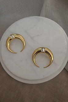 Gold Finish Baguette Crystal Moon Hoop Earrings