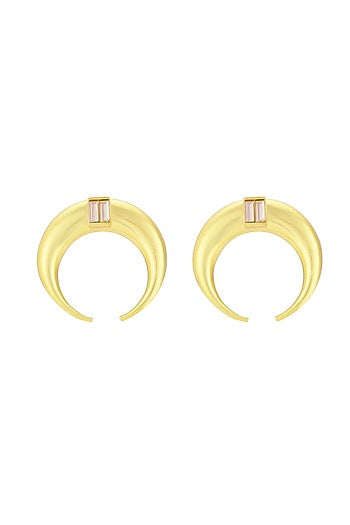 Gold Finish Baguette Crystal Moon Hoop Earrings
