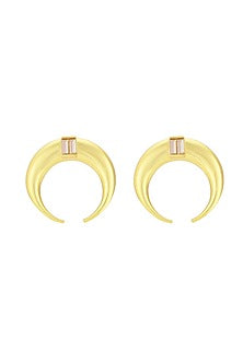 Gold Finish Baguette Crystal Moon Hoop Earrings