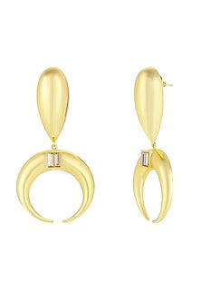 Gold Plated Baguette Crystal Dangler Earrings