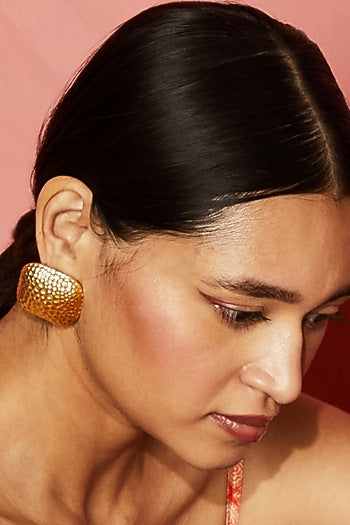 Gold Plated Textured Stud Earrings