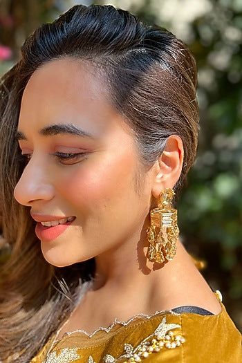 Gold Finish Crystal Dangler Earrings